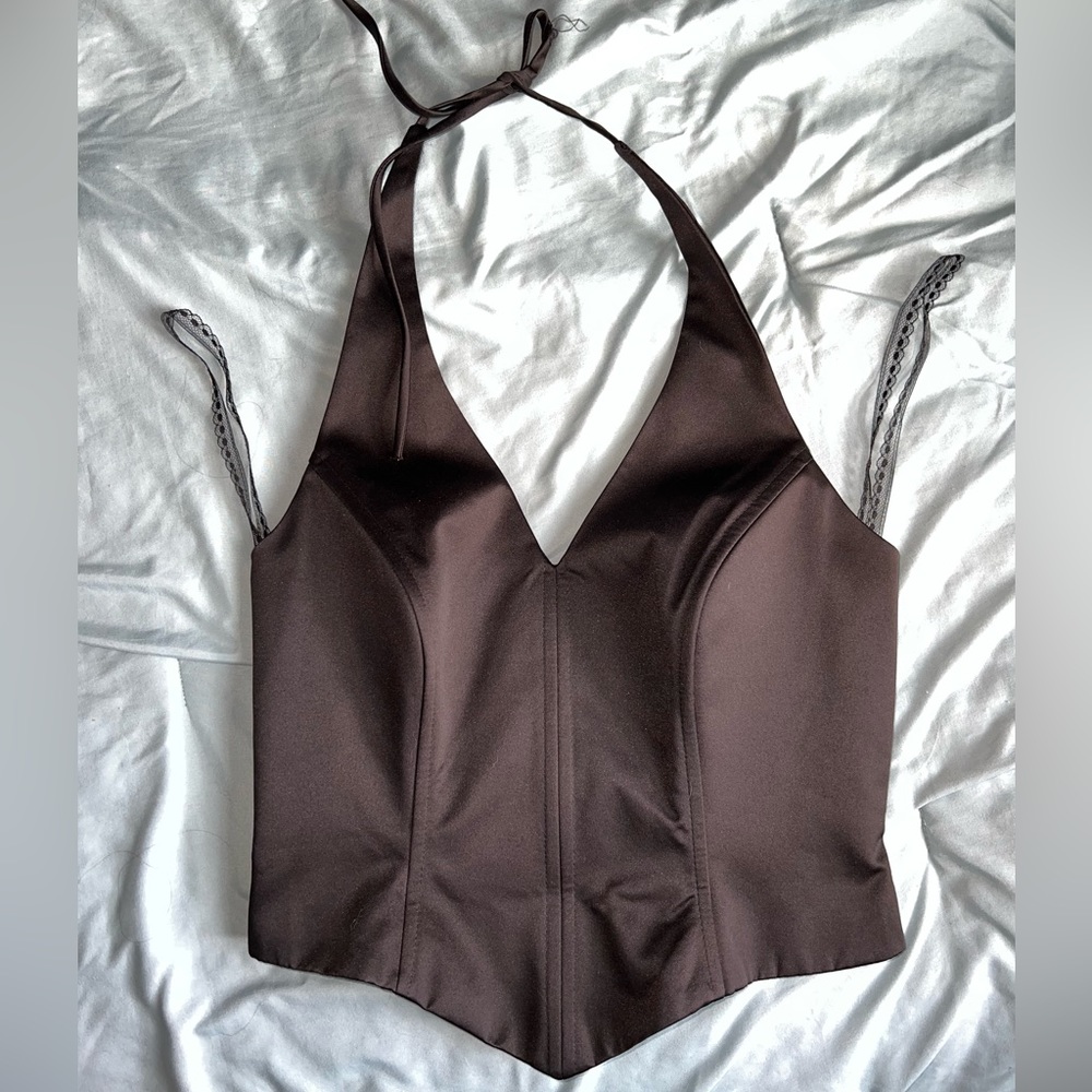 Vintage Black Satin Halter Corset size 8